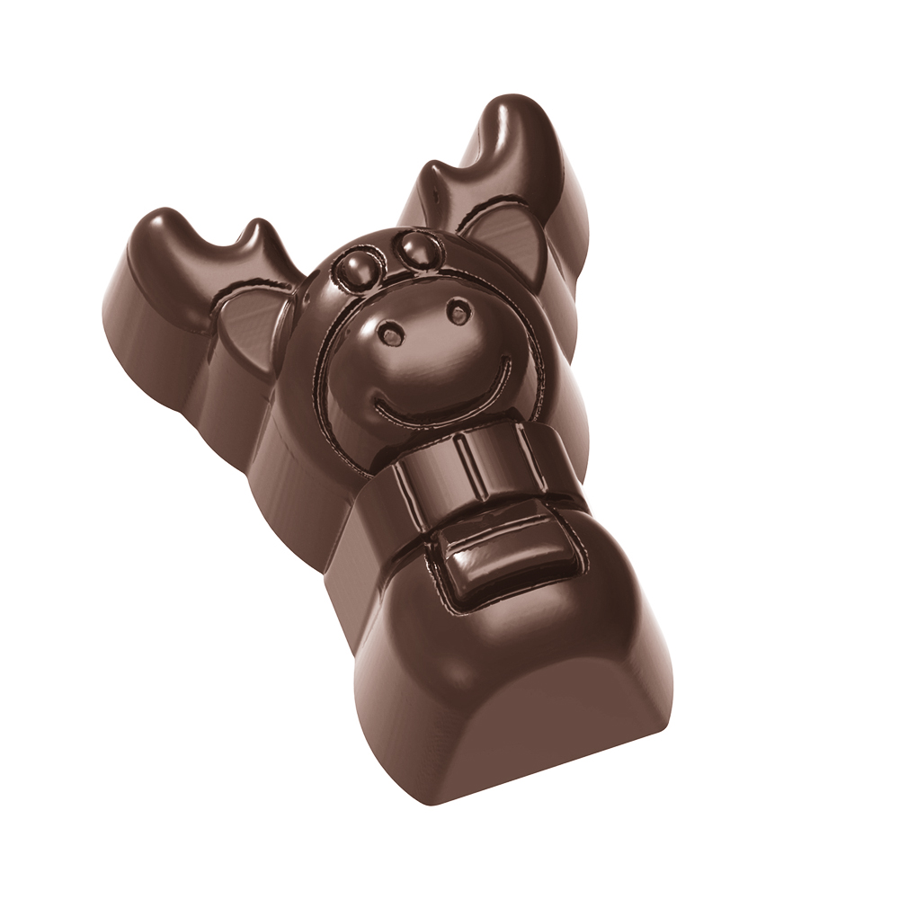 Pralinform föreställande en söt ren med halsduk.